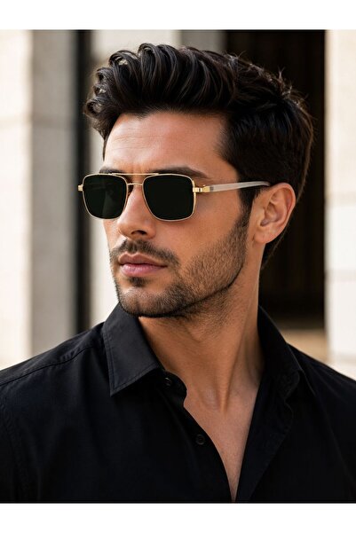 LİYA3D Unisex Gold Frame Gradient Glass Square Sunglasses Premium Design with...