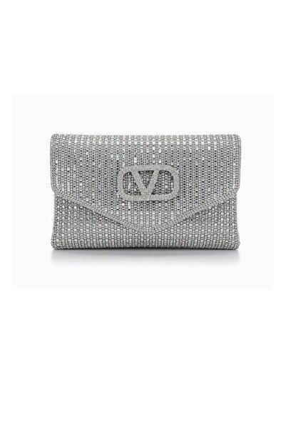 silora Luxury Crystal Evening Clutch Bags Diamond V Logo