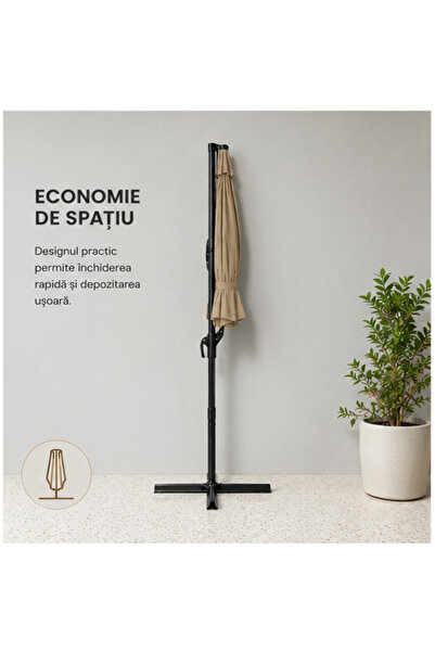 OEM Umbrelă de Grădină 3m, Reglabilă, Suport Inclus Maro (RO-V08) (PLD)