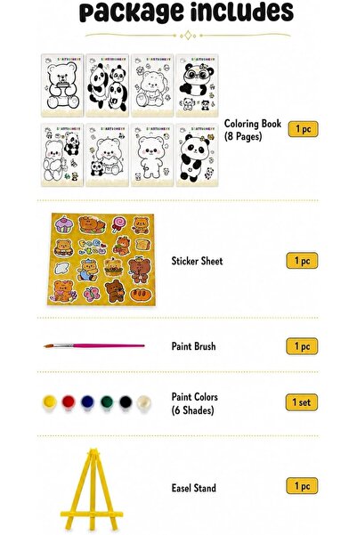 Generic Canvas Painting Kit for Kid | Sweet Stationery Set for Kids, Colouring Stamps, Paints, Sweets Designs (Panda & Bear)