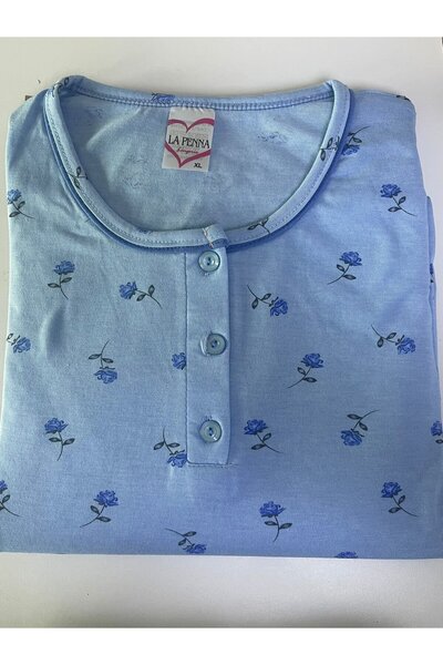 Serena Pijama dama blue, 100% bumbac, bluza si pantaloni lungi