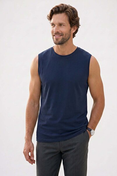 Tudors Men's Standard Fit Regular Cut 100% Cotton Crew Neck Zero Sleeve Navy ...