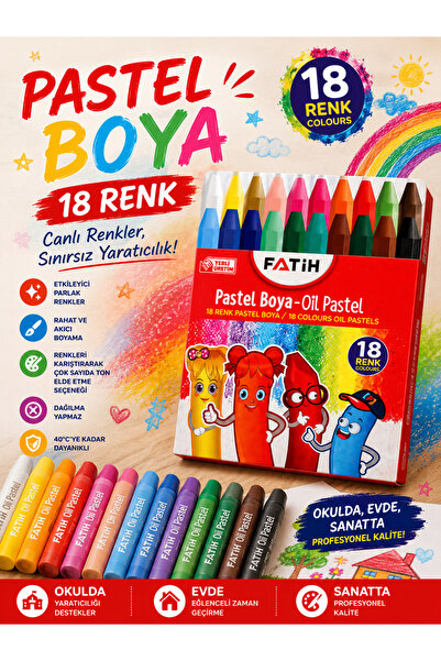 Fatih 18 Renk Pastel Boya Seti Canlı Renkler Okul Ve Sanat İçin