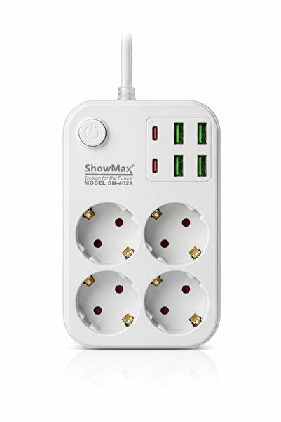 ShowMax SH-4629 Termal Akım Korumalı 4'lü Priz (4 USB + 2 Type-C Çıkışlı / 2 ...