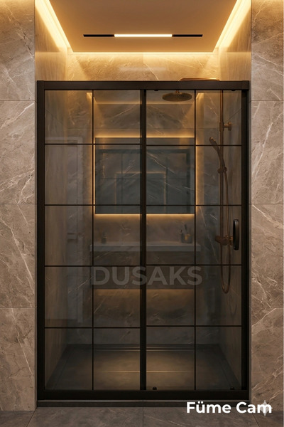 albert dusch Füme Duşakabin Siyah Çizgili Temperli Cam H 190