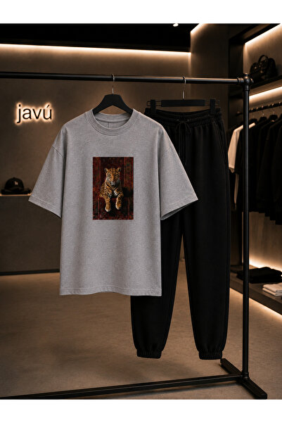 JAWÜ STYLE Cheetah Printed T-Shirt Tracksuit Set Premium