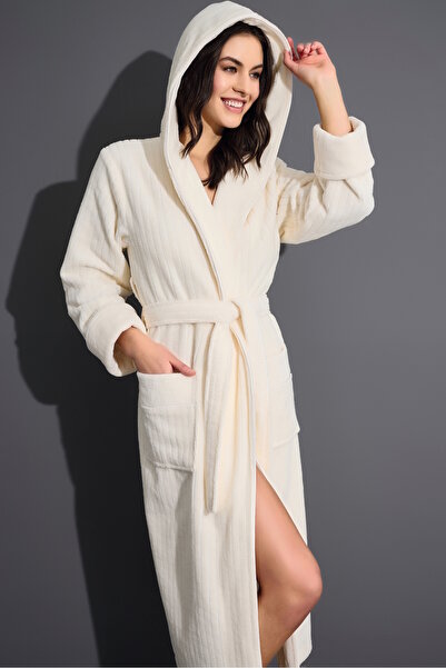 Nuşa Hooded Stripe Jacquard Bamboo Cotton Soft Super Absorbent Luxury Women's...