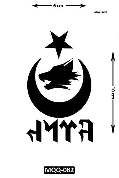 Attach MQQ-082 GÖKTÜRKÇE TÜRK YAZISI AYYILDIZ VE KURT DESEN GEÇİCİ DÖVME-TATTO