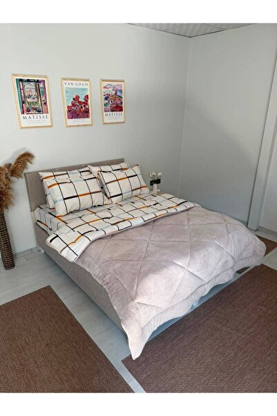 Violacasa Line Art Beige Double Welsoft Pufidik Sleeping Set (with Rubberized...
