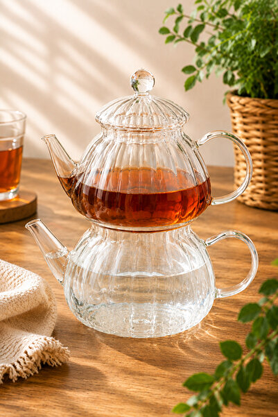 Karçiçeği Home Heat Resistant Glass Teapot Set Borosilicate Double Wall Glass...