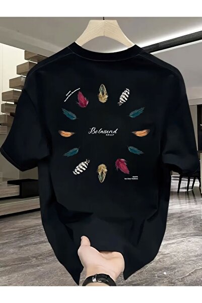 PAVRO Unisex Άνετο T-shirt με μικτό σχέδιο και στάμπα