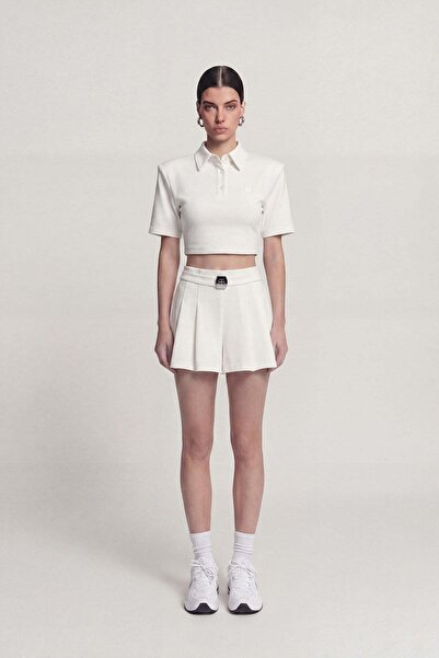 HOLLY LOLLY Pleated High Waist Belted Alexia Shorts White