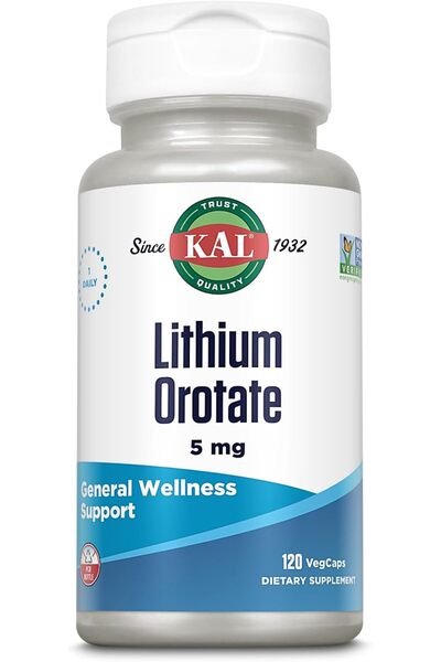 Lithium Orotate 5 milligrams | Low Serving Of Chelated Lithium Orotate For Bioavailability and Mood Support | In Organic Rice Bran Extract Base | 120 VegCaps