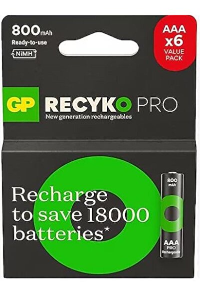 GP AAA 850 mAh Şarjlı İnce Kalem Pil 4+2'li Paket Recyko GPHCH83BOK