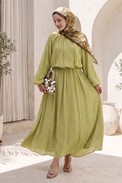 InStyle Balloon Sleeve Skirted Oil Green Linen Suit