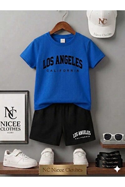 NC Nicee Clothes LETNJA DEČJA MAJICA I KRATKE HLAČE UNISEKS (CRNI LOS ANGELES...