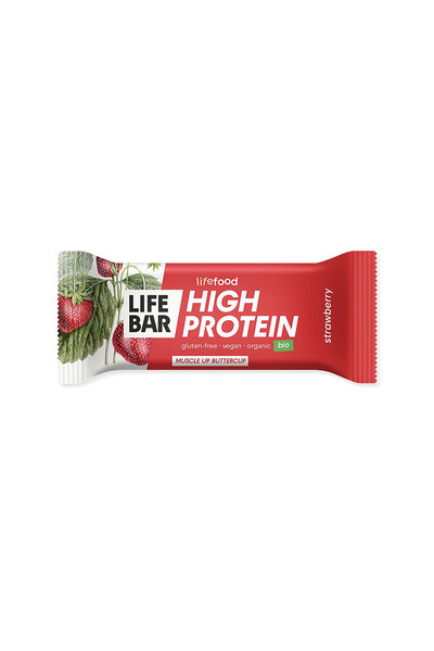 LifeFood Baton proteic vegan organic cu căpșuni, fără gluten, 40 g
