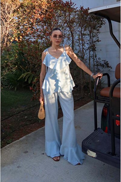 Havoş Blue Giona Strappy Blouse and Pants Set