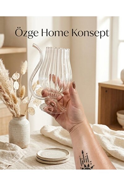 özgehomekonsept Special Design Glass Cup with Straw - Handmade Special Shaped...