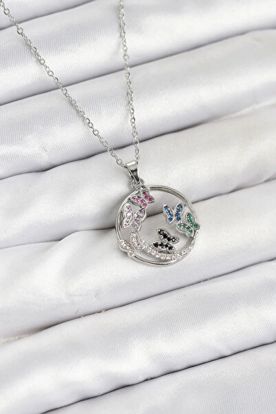 USLUCAN ALIŞVERİŞ 316L Steel Chain Silver Color Zircon Stone Butterfly Women'...