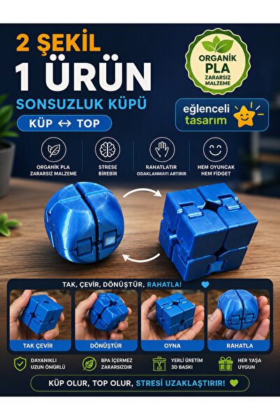 G3D 2’si 1 Arada Sonsuzluk Küpü & Top | Organik PLA Fidget Oyuncak / Stres Oy...