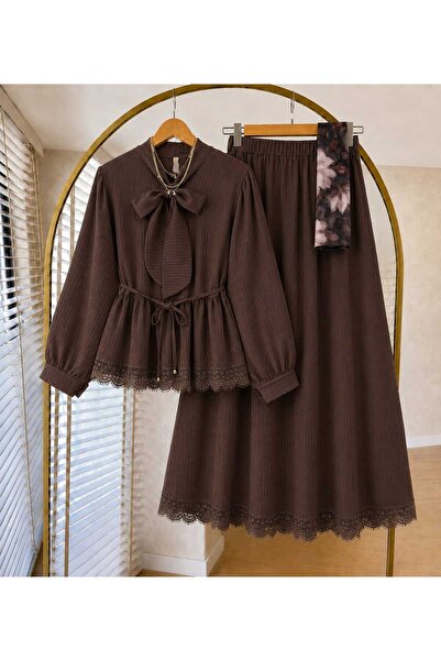 MODA VEDAT Women's Guipure Detailed Skirt Suit -0750