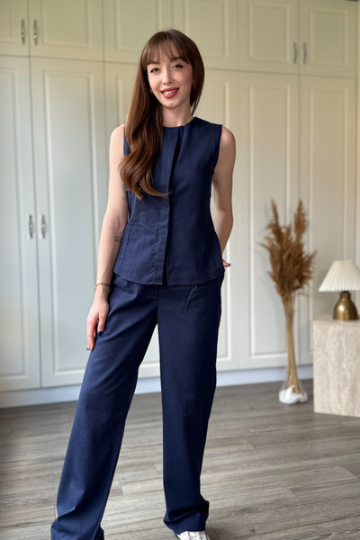 Dilay Gökoğlu Butik Linen Buttoned Vest Set