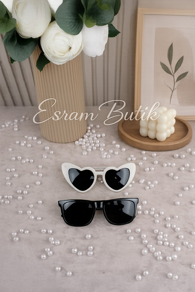 Esram Butik White Black Bride Groom Glasses Set Photo Shoot Wedding Engagemen...