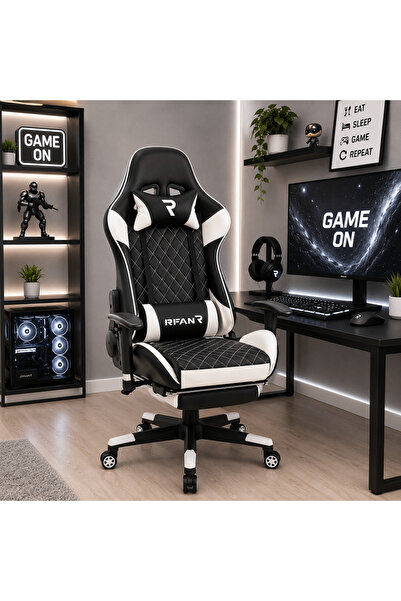 LedCorp Scaun de gaming GalacticGlide Negru-Alb WF-6039, Rabatabil, Spătar re...