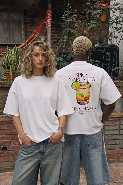 The Champ Clothing Tricou oversize unisex cu imprimeu Spicy Margarita alb – D...