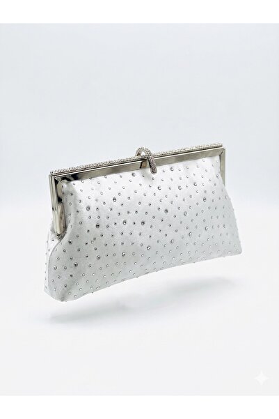 H&D COLLECTİON Stone Detailed Wavy Women's Portfolio Cutch Evening Dress Bag