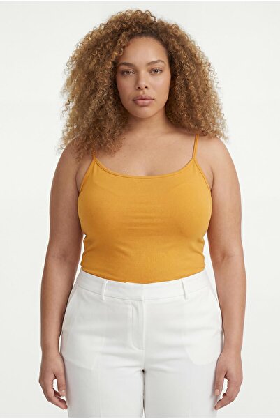 Ebsumu Women's Plus Size Rope Strap Knitted Mustard Blouse