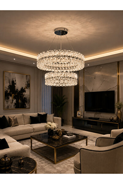 Led YENİ MODEL 2 KATLI LÜX AVİZE KROM RENK 3 IŞIK SEÇENEĞİ