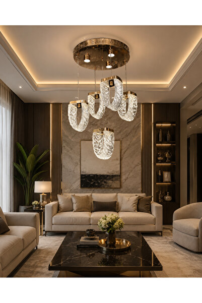 Led YENİ MODEL 5 SARKIT LÜX AVİZE 3 IŞIK SEÇENEĞİ GOLD RENK