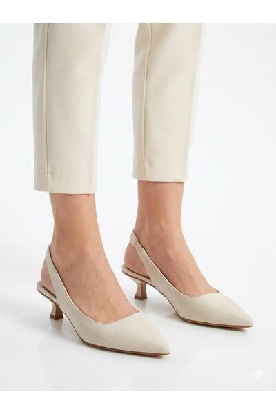 Lütfi Women's Cream Pointed Toe Stiletto Low Heel Shoes