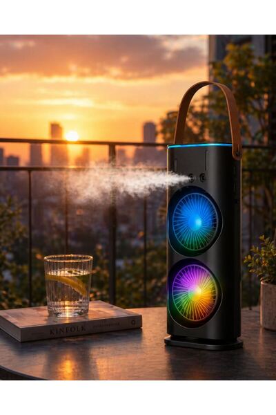 Toptan Bulurum Şarjlı Buharlı Serinletici Fan RGB Işıklı Çift Pervaneli Masa ...