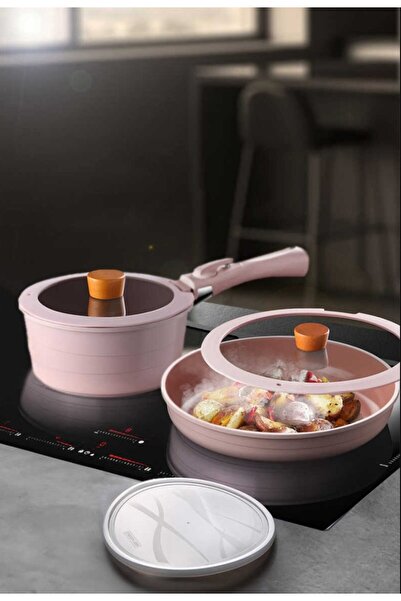 esdekor Midas Ceramic Coated 6-Piece Nesting Cookware Set with Detachable Han...