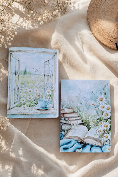 giftkonsept Daisy and Book Themed Cozy Reading Double Unlined Notebook Set