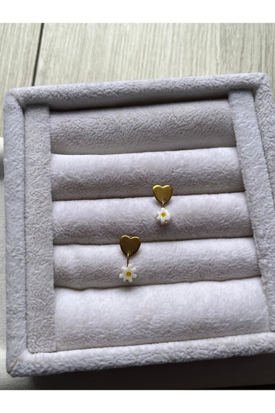 Pel Design Daisy Natural Stone Steel Heart Earrings Handmade
