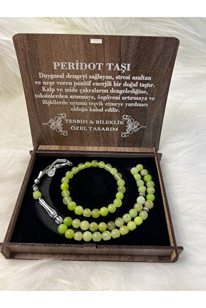 GÜLNAR BİJUTERİ Peridot Stone Prayer Beads & Bracelet Set Special Design in W...