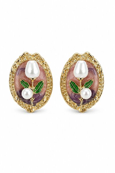 Bermecy Vintage Eye |   Vintage Gold Pearl and Leaf Detailed Women's Earrings