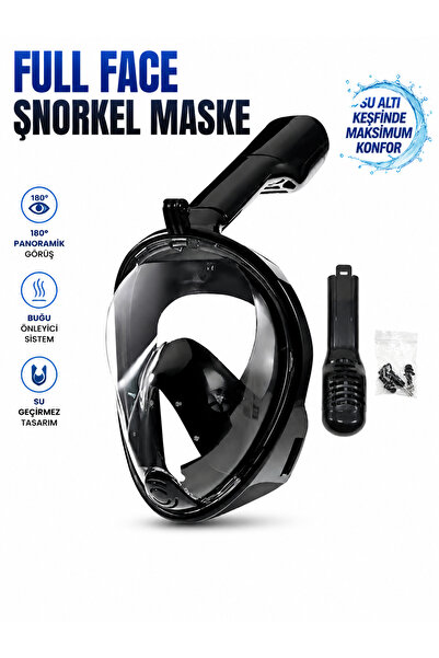 Janissary XL /L Full Face Şnorkel Maske Siyah Tam Yüz Dalış Maskesi 180° Pano...