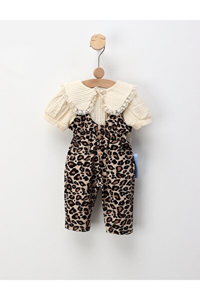 MiniKids Salopeta Leopard + Bluzita MS, negru-crem
