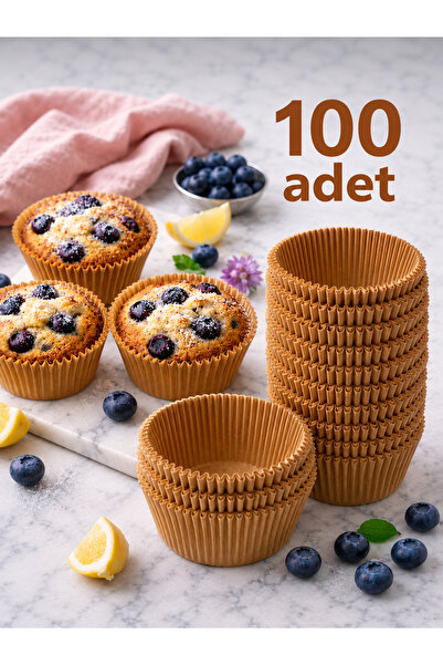 CKM silikon 100 Adet Kraft Kağıt Kek Kapsülü | Muffin Cupcake Kek Kapsülü | 1...