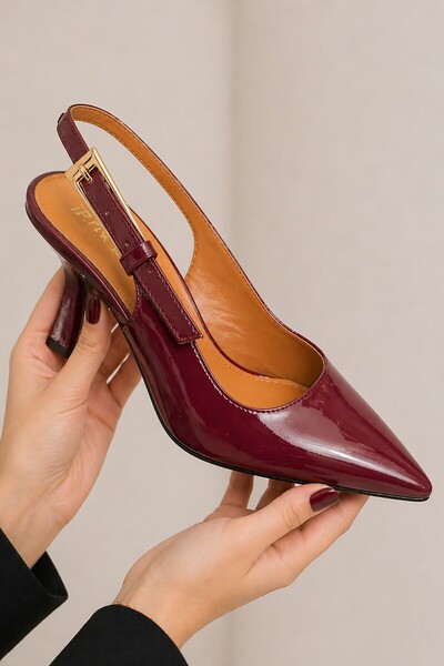 Bluefeet Burgundy Pointed Toe Patent Leather 8 cm Women's Heeled Shoes