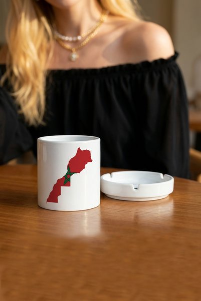 Kirbi Reklam Flag Morocco Moroccan Flag Illustration Country Double Sided Printed Ashtray Ashtray Gift