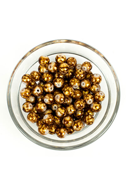 yfhobi 25 Gram- 8 mm Altın Yaldızlı Renk Ebruli Desenli Yuvarlak Cam Boncuk, ...