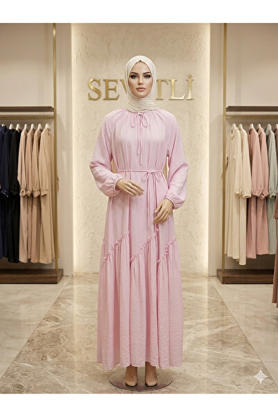 Sevitli Mira Hijab Dress with Gathered Skirt Detail - Pink