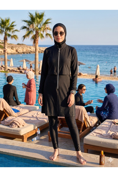 civetta Parachutebasic Black Full Covered Zippered Sport Lycra Hijab Swimsuit...