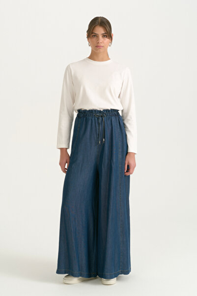Nihan Beli Ruffled Lyocell Wide Leg Pants - Indigo